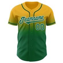 Load image into Gallery viewer, Custom Gold Kelly Green-White Authentic Fade Fashion Baseball Jersey
