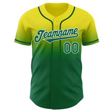 Load image into Gallery viewer, Custom Light Yellow Kelly Green-White Authentic Fade Fashion Baseball Jersey