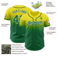 Load image into Gallery viewer, Custom Light Yellow Kelly Green-White Authentic Fade Fashion Baseball Jersey
