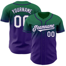 Load image into Gallery viewer, Custom Kelly Green White-Purple Authentic Fade Fashion Baseball Jersey