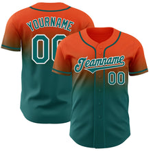 Load image into Gallery viewer, Custom Orange Teal-White Authentic Fade Fashion Baseball Jersey