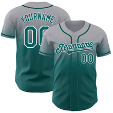 Load image into Gallery viewer, Custom Gray Teal-White Authentic Fade Fashion Baseball Jersey