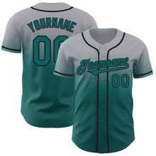 Load image into Gallery viewer, Custom Gray Teal-Black Authentic Fade Fashion Baseball Jersey