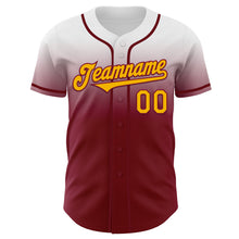 Load image into Gallery viewer, Custom White Gold-Crimson Authentic Fade Fashion Baseball Jersey