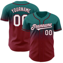 Load image into Gallery viewer, Custom Teal White-Crimson Authentic Fade Fashion Baseball Jersey
