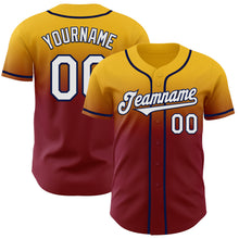 Load image into Gallery viewer, Custom Gold White Crimson-Navy Authentic Fade Fashion Baseball Jersey