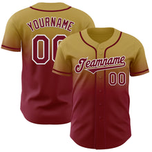 Load image into Gallery viewer, Custom Old Gold Crimson-White Authentic Fade Fashion Baseball Jersey