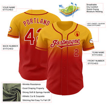Load image into Gallery viewer, Custom Gold Red-White Authentic Fade Fashion Baseball Jersey