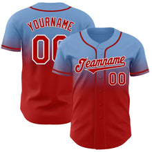 Load image into Gallery viewer, Custom Light Blue Red-White Authentic Fade Fashion Baseball Jersey