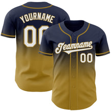 Load image into Gallery viewer, Custom Navy White-Old Gold Authentic Fade Fashion Baseball Jersey