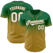 Load image into Gallery viewer, Custom Kelly Green White-Old Gold Authentic Fade Fashion Baseball Jersey