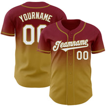 Load image into Gallery viewer, Custom Crimson White-Old Gold Authentic Fade Fashion Baseball Jersey