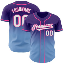 Load image into Gallery viewer, Custom Purple White Light Blue-Pink Authentic Fade Fashion Baseball Jersey