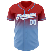 Load image into Gallery viewer, Custom Red White-Light Blue Authentic Fade Fashion Baseball Jersey
