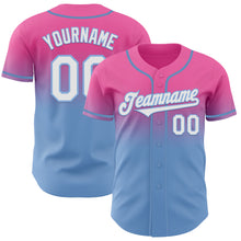 Load image into Gallery viewer, Custom Pink White-Light Blue Authentic Fade Fashion Baseball Jersey