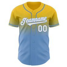 Load image into Gallery viewer, Custom Yellow White-Light Blue Authentic Fade Fashion Baseball Jersey