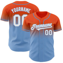Load image into Gallery viewer, Custom Orange White-Light Blue Authentic Fade Fashion Baseball Jersey