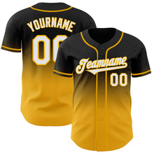Load image into Gallery viewer, Custom Black White-Gold Authentic Fade Fashion Baseball Jersey