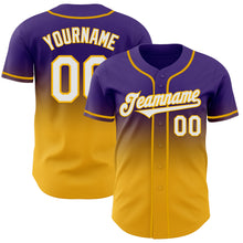 Load image into Gallery viewer, Custom Purple White-Gold Authentic Fade Fashion Baseball Jersey