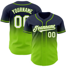 Load image into Gallery viewer, Custom Navy White-Neon Green Authentic Fade Fashion Baseball Jersey
