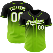 Load image into Gallery viewer, Custom Black White-Neon Green Authentic Fade Fashion Baseball Jersey
