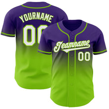 Load image into Gallery viewer, Custom Purple White-Neon Green Authentic Fade Fashion Baseball Jersey