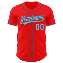 Load image into Gallery viewer, Custom Fire Red Light Blue-Steel Gray Authentic Baseball Jersey