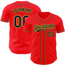 Load image into Gallery viewer, Custom Fire Red Navy-Yellow Authentic Baseball Jersey
