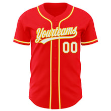Load image into Gallery viewer, Custom Fire Red White-Yellow Authentic Baseball Jersey