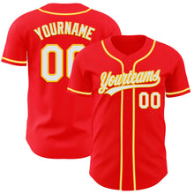 Load image into Gallery viewer, Custom Fire Red White-Yellow Authentic Baseball Jersey