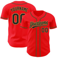 Load image into Gallery viewer, Custom Fire Red Black-Old Gold Authentic Baseball Jersey