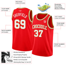 Load image into Gallery viewer, Custom Fire Red White-Old Gold Authentic Basketball Jersey