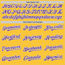 Load image into Gallery viewer, Custom Gold Purple-White Mesh Authentic Throwback Baseball Jersey