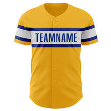 Load image into Gallery viewer, Custom Gold Royal-White Authentic Baseball Jersey