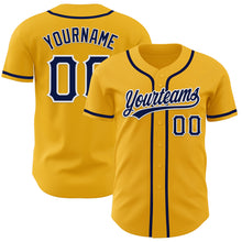Load image into Gallery viewer, Custom Gold Navy-White Authentic Baseball Jersey