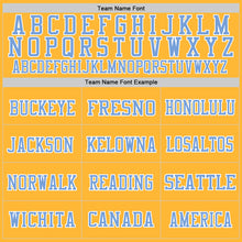 Load image into Gallery viewer, Custom Gold Light Blue-White Mesh Authentic Throwback Football Jersey