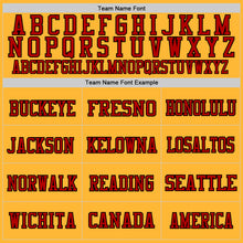 Load image into Gallery viewer, Custom Gold Red-Black Mesh Authentic Throwback Football Jersey