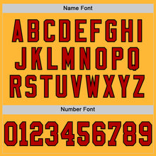 Load image into Gallery viewer, Custom Gold Red-Black Mesh Authentic Throwback Football Jersey
