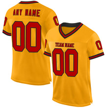 Load image into Gallery viewer, Custom Gold Red-Black Mesh Authentic Throwback Football Jersey