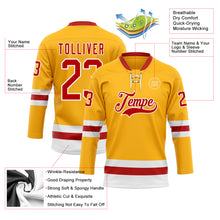 Load image into Gallery viewer, Custom Gold Red-White Hockey Lace Neck Jersey