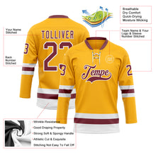 Load image into Gallery viewer, Custom Gold Burgundy-White Hockey Lace Neck Jersey