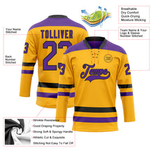 Load image into Gallery viewer, Custom Gold Purple-Black Hockey Lace Neck Jersey