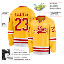 Load image into Gallery viewer, Custom Gold Red-White Hockey Jersey
