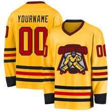 Load image into Gallery viewer, Custom Gold Red-Black Hockey Jersey