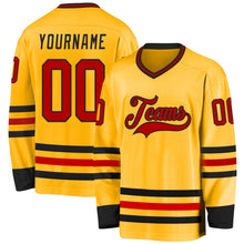 Load image into Gallery viewer, Custom Gold Red-Black Hockey Jersey