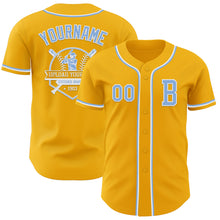 Load image into Gallery viewer, Custom Gold Light Blue-White Authentic Baseball Jersey