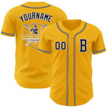 Load image into Gallery viewer, Custom Gold Navy-White Authentic Baseball Jersey