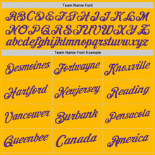 Load image into Gallery viewer, Custom Gold Purple Authentic Throwback Basketball Jersey