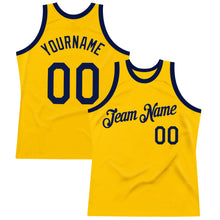 Load image into Gallery viewer, Custom Gold Navy Authentic Throwback Basketball Jersey