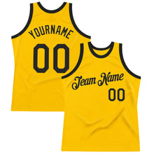 Load image into Gallery viewer, Custom Gold Black Authentic Throwback Basketball Jersey